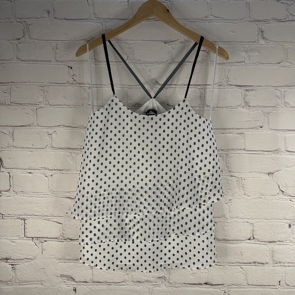 Sam Edelman Women’s XS Tiered Layer Strap Back Tank Top White Black Polka Dot